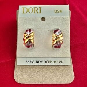 Dori Silver & Gold Color Clip On Earrings Jewelry 1 inches